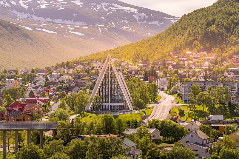 The Tromsdalen Church or the Arctic Cathedral in the Troms county, Norway