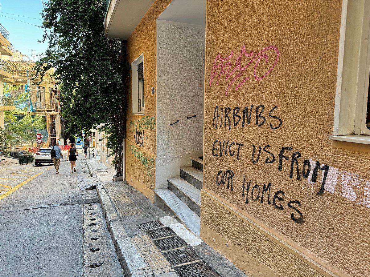 Graffiti against Airbnb in Athens, Greece