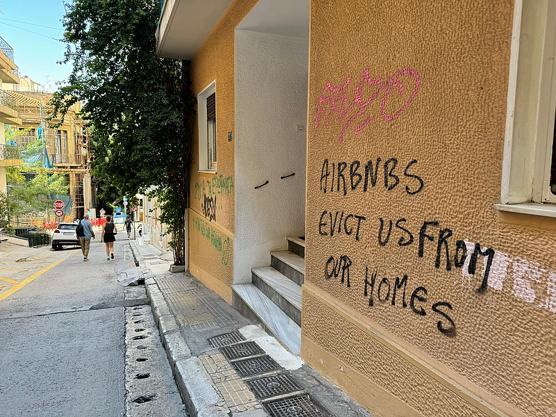 Graffiti against Airbnb in Athens, Greece