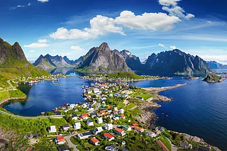 dell/Shutterstock : The fishing village of Reine on the island of Moskenesøya in Lofoten