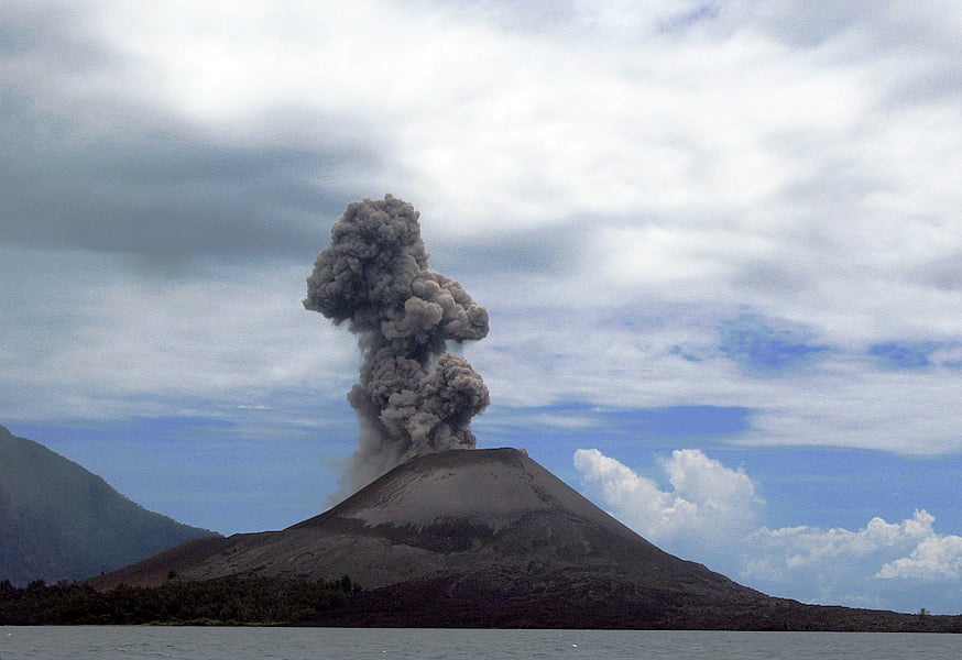 Anak Krakatau is a volcanic island in the Sunda Strait between Java and Sumatra in Indonesia