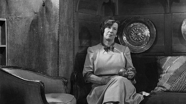 British explorer and travel writer Freya Stark (1893–1993) is seen in the drawing room of her home in Asolo, Italy, around the year 1950 - Graphic House/Getty Images