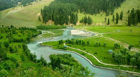 The Betaab Valley is 15 km from Pahalgam in the Anantnag district of Jammu and Kashmir