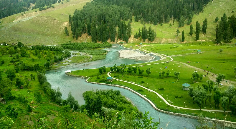 The Betaab Valley is 15 km from Pahalgam in the Anantnag district of Jammu and Kashmir