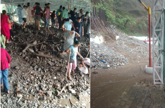 Debris from the landslide reportedly covered more than 30 feet of the new track