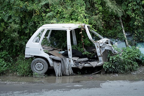 A stranded car after flash floods in Himachal Pradesh in 2017