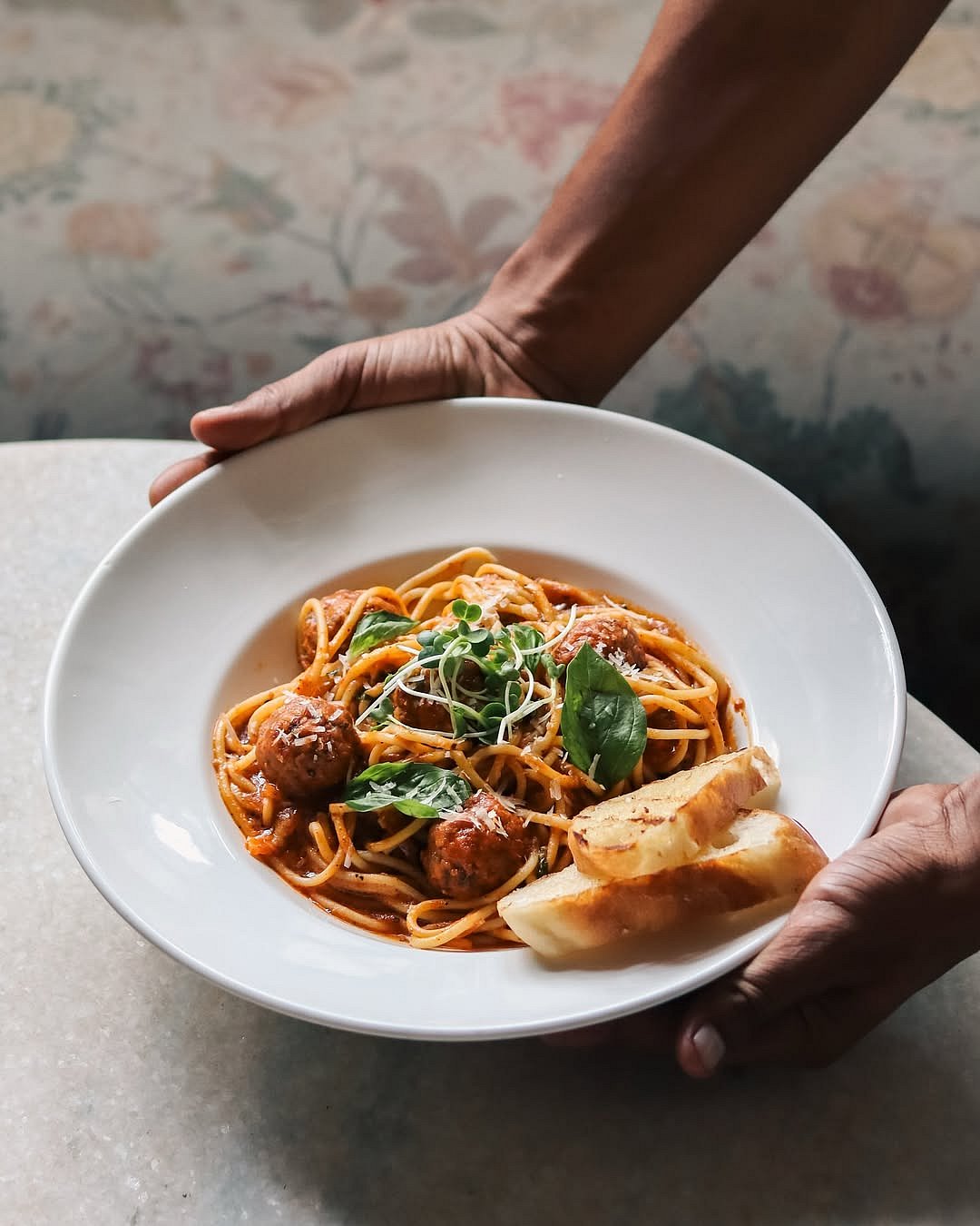 Harrisa spaghetti with chicken meatballs by the Coromandel Cafe