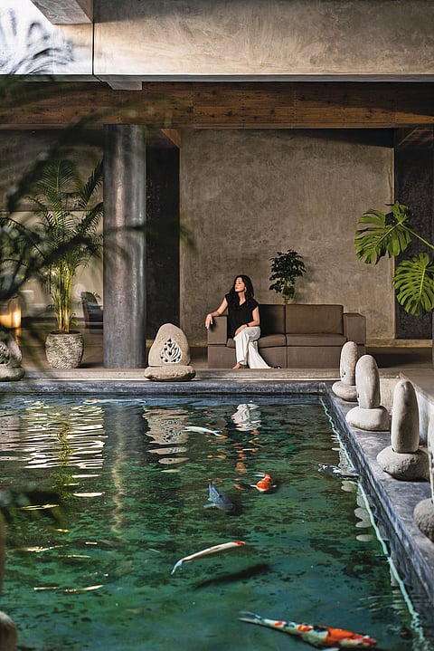 A moment of pause by the Koi pond