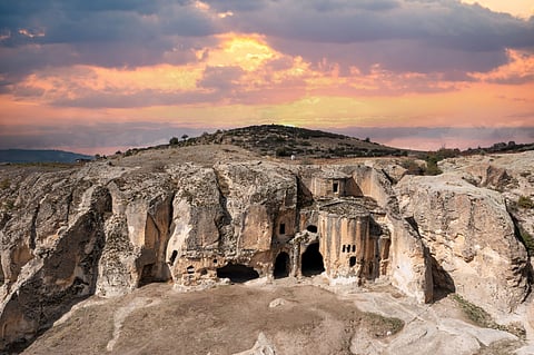 Rock-cut dwellings in the Phrygian region of Türkiye