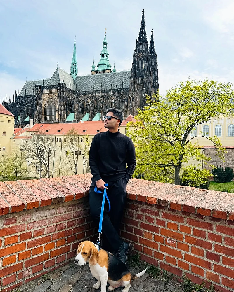 Utkarsh Bhardwaj in the Czech Republic with his dog, Sasuke