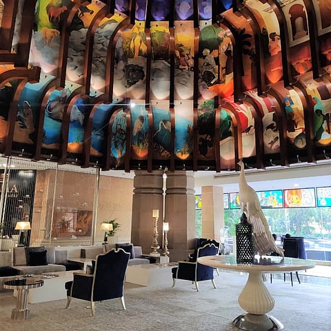 The ITC Maurya lobby depicting the famous artwork by Krishen Khanna