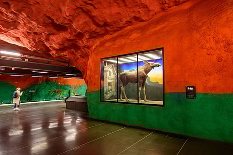 The artwork at Solna Centrum reflects themes of deforestation and the depopulation of rural areas