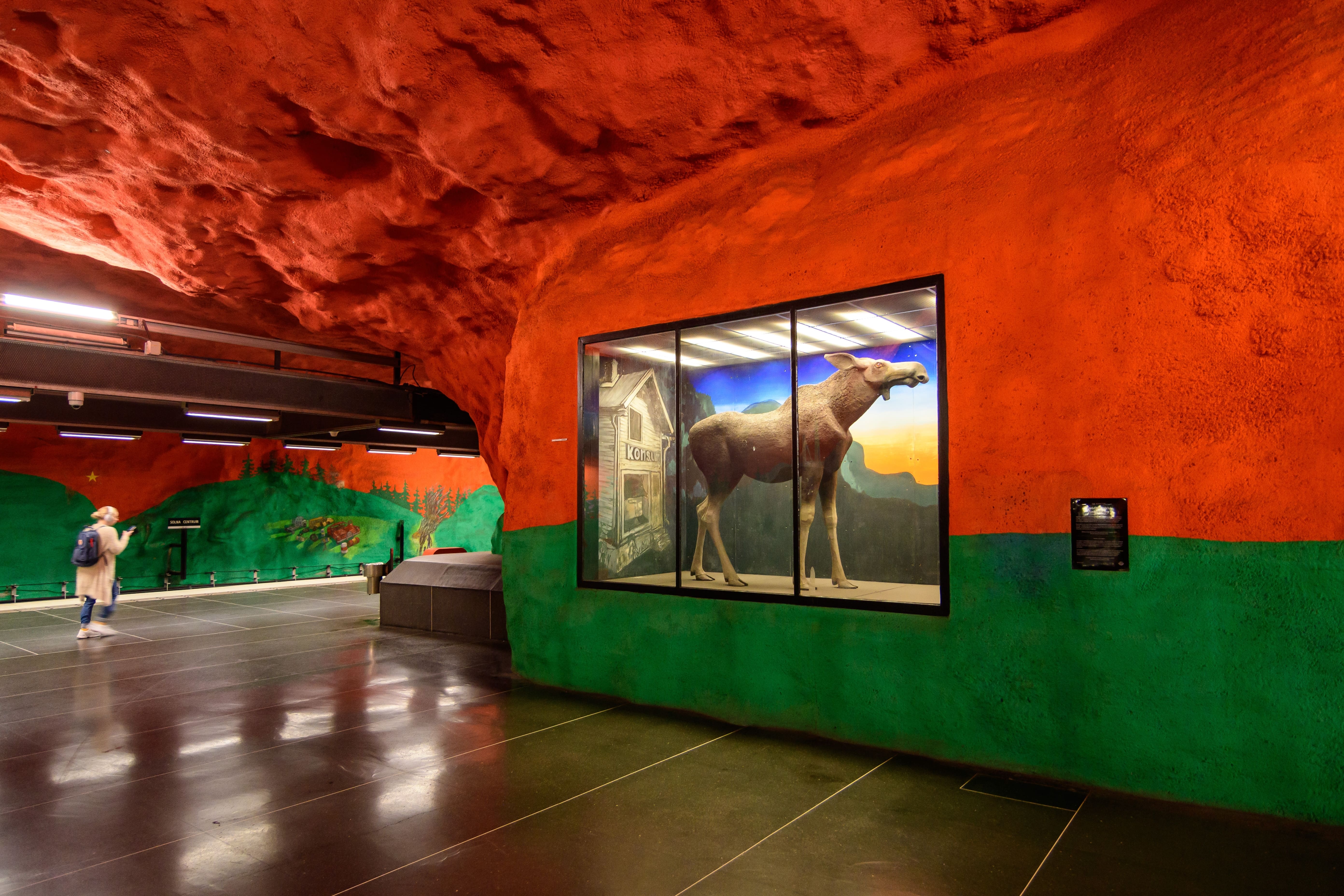 The artwork at Solna Centrum reflects themes of deforestation and the depopulation of rural areas