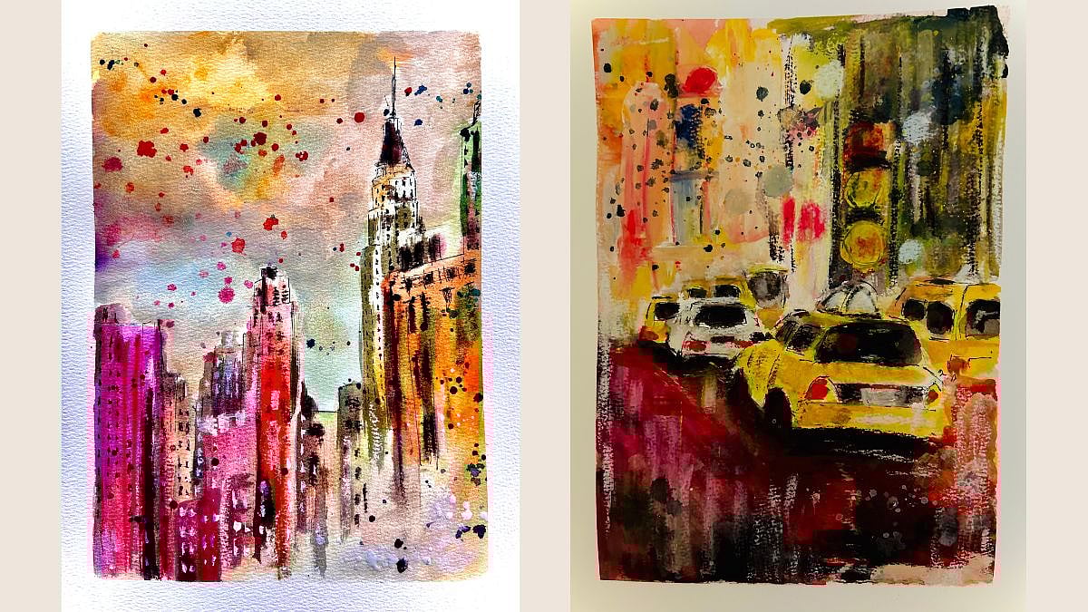 Illustrations by the writer, capturing fleeting moments and moods from taxi rides across New York City