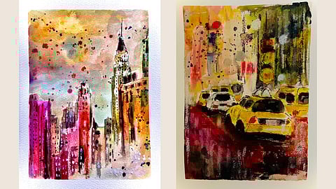 Illustrations by the writer, capturing fleeting moments and moods from taxi rides across New York City