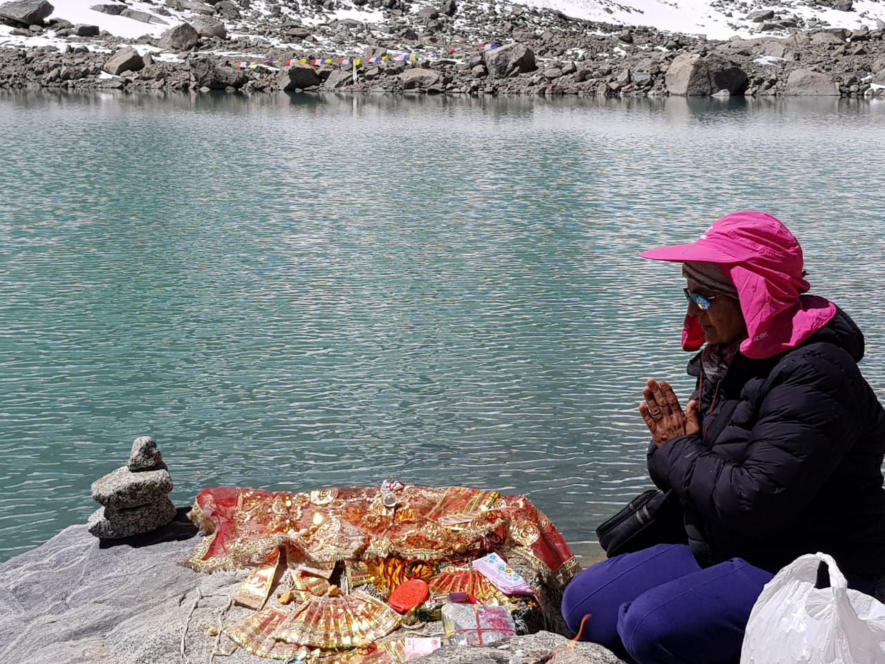 Raj performing a puja at Gauri Kund
