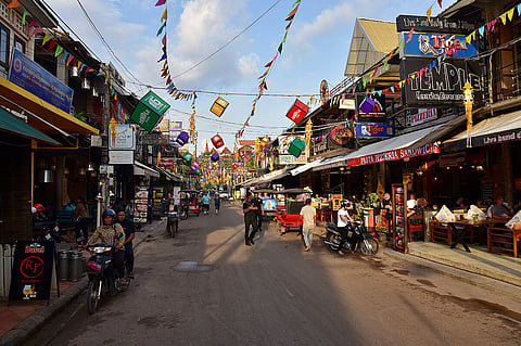 Late afternoon street scene in Siem Reap, Cambodia