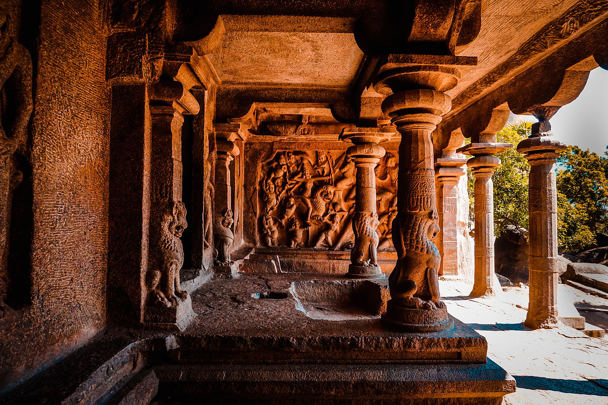 The Mahishasuramardhini mandapa is an example of Indian rock-cut architecture dating from the late seventh century