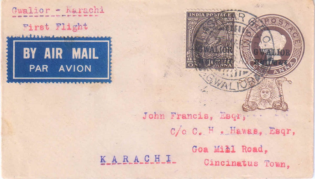 Mail carried from Gwalior to Karachi