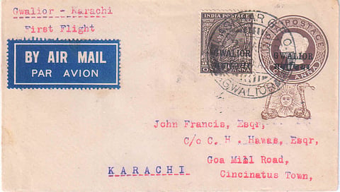 Mail carried from Gwalior to Karachi