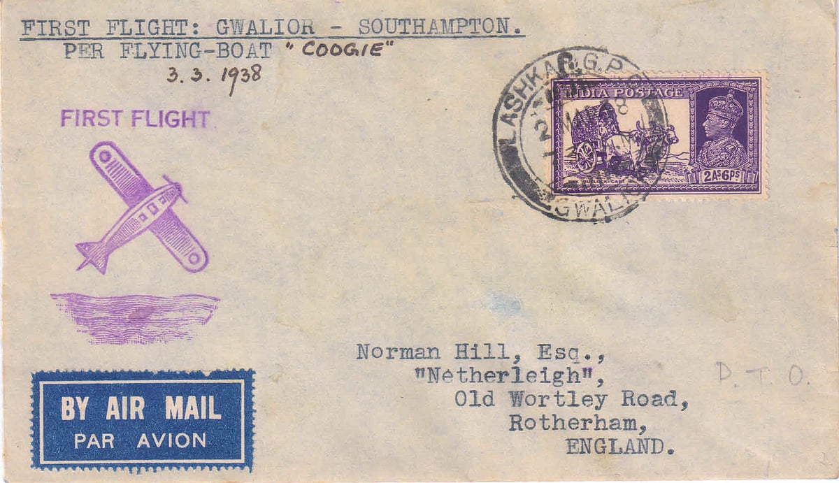 Mail carried from Gwalior to Southampton