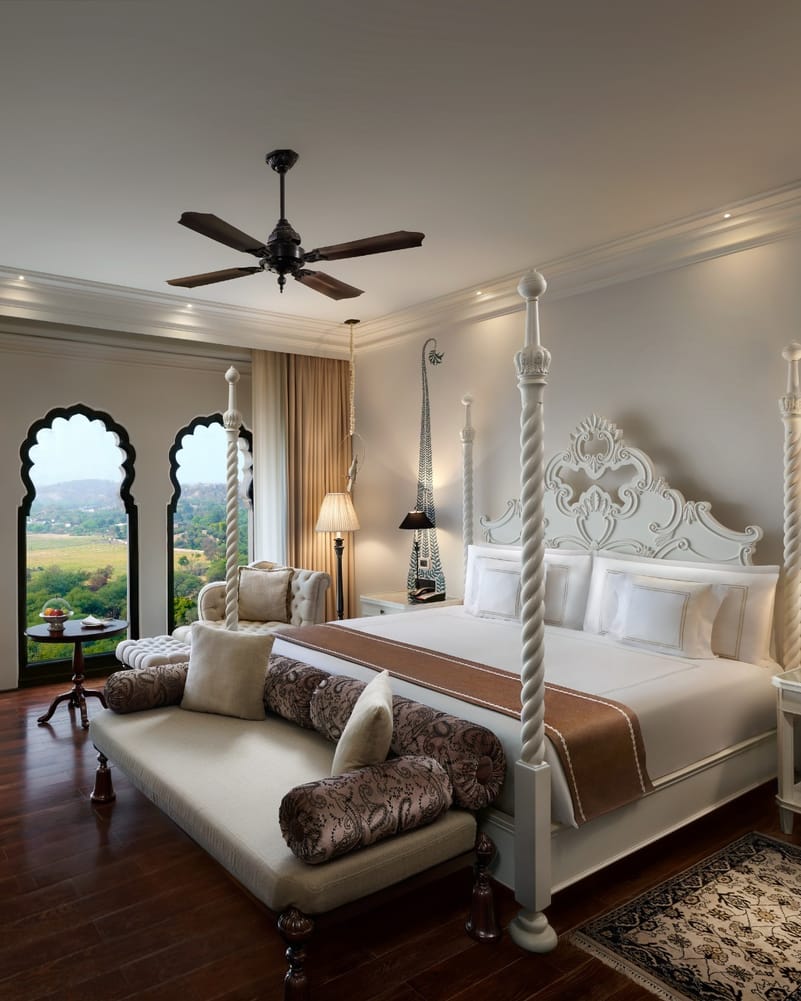 The design of the hotel draws from Mughal opulence and Rajputana grandeur