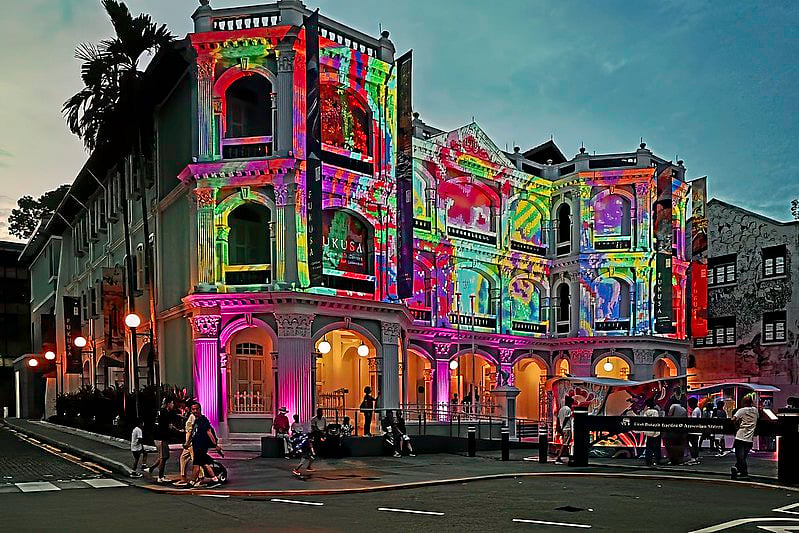 Lights projected on the facade of Peranakan Museum