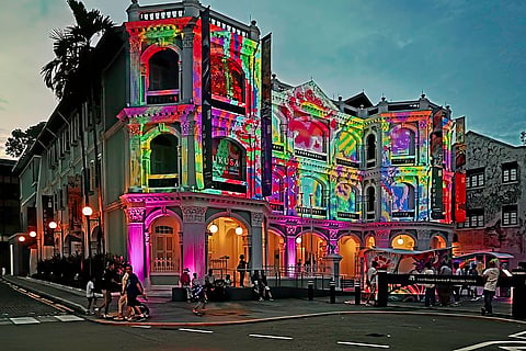 Lights projected on the facade of Peranakan Museum