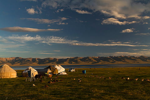 Yurt camp on north shore of Lake Son Kol, Kyrgyzstan
