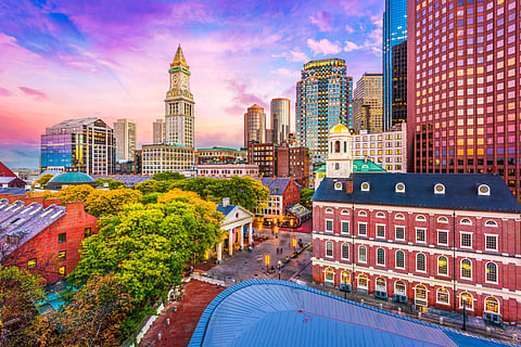 Sunset in Boston, the capital of the state of Massachusetts
