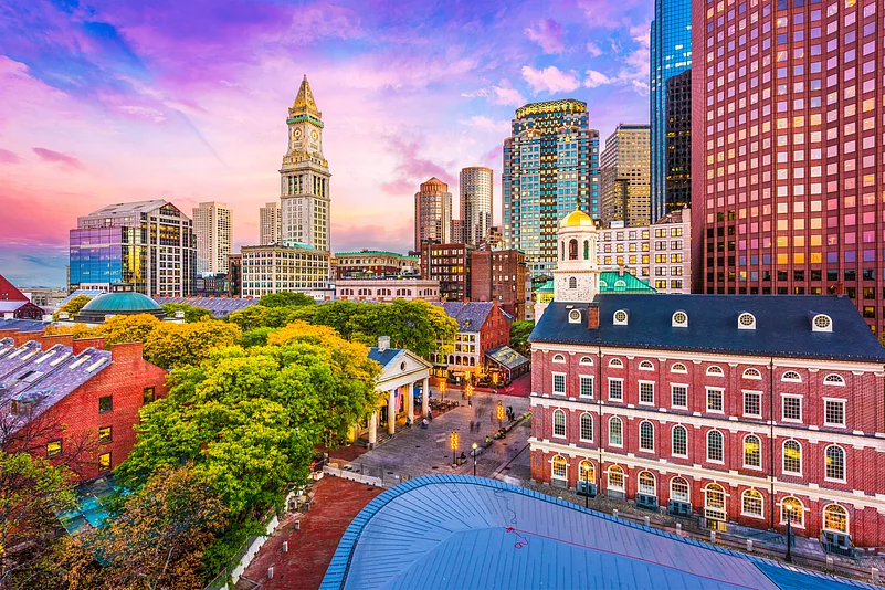 Sunset in Boston, the capital of the state of Massachusetts