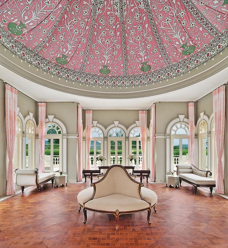 The interiors reflect a blend of Rajasthani, Mughal and European design influences