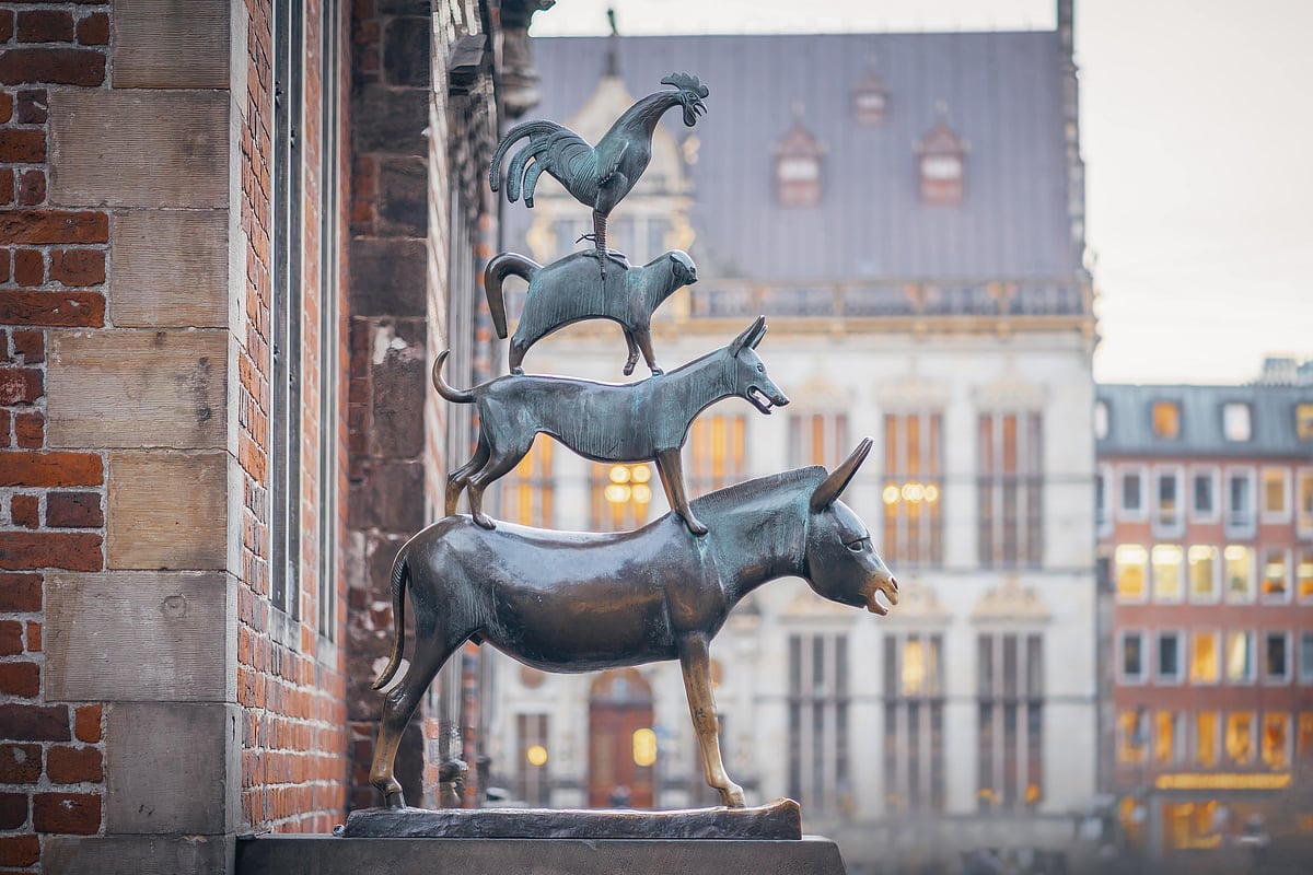 The bronze sculpture of the Bremen Town Musicians in the citys town hall