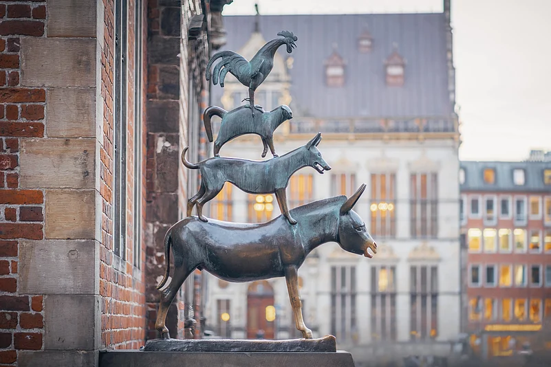 The bronze sculpture of the Bremen Town Musicians in the citys town hall