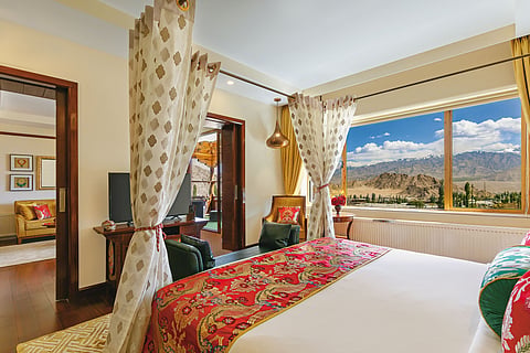 The architecture of the Grand Dragon is a tribute to local heritage, blending traditional Ladakhi design with modern luxury