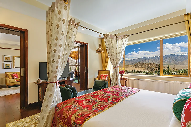 The architecture of the Grand Dragon is a tribute to local heritage, blending traditional Ladakhi design with modern luxury