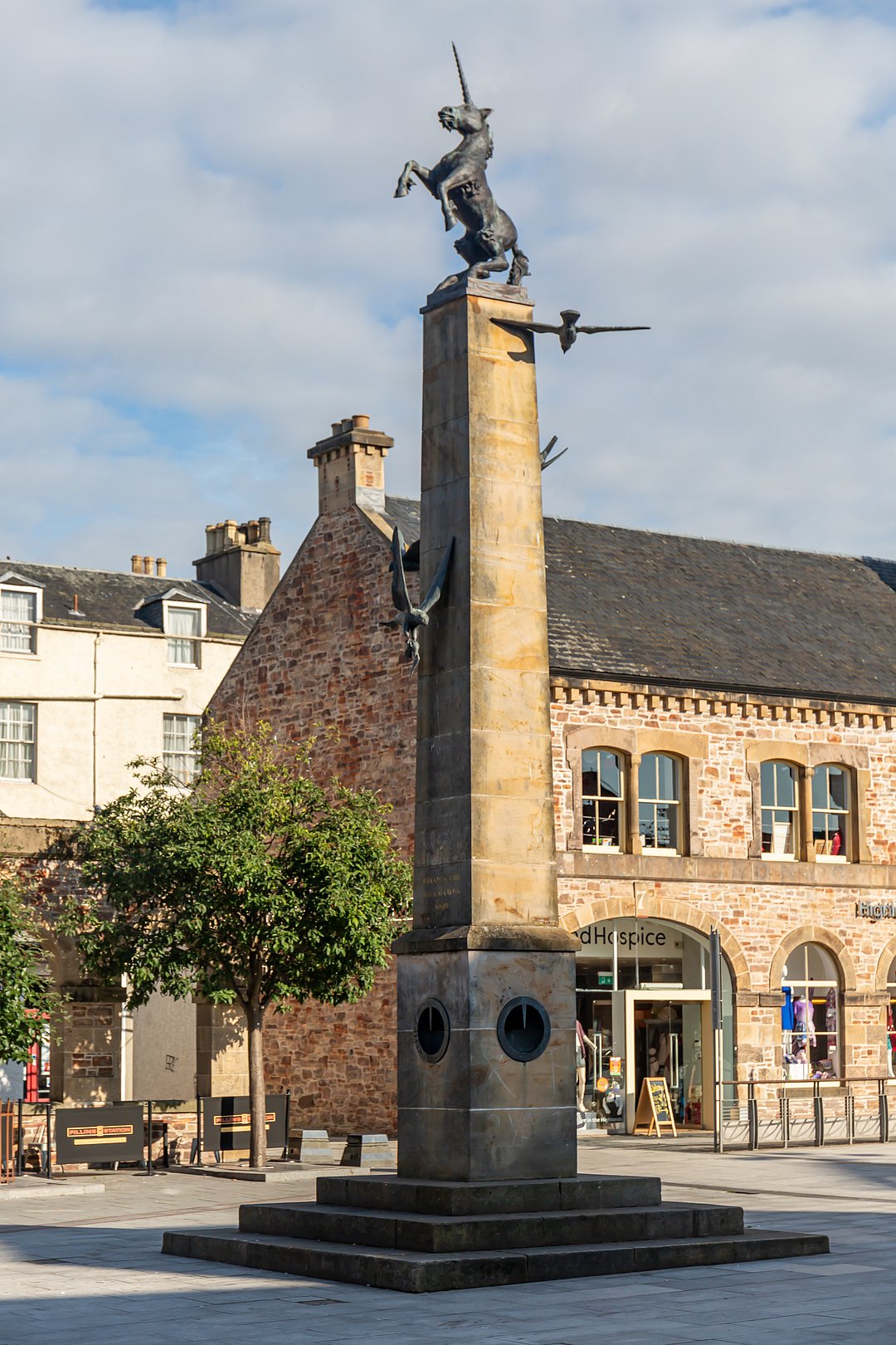 A statue of a unicorn in Falcon Square, Inverness, Scotland