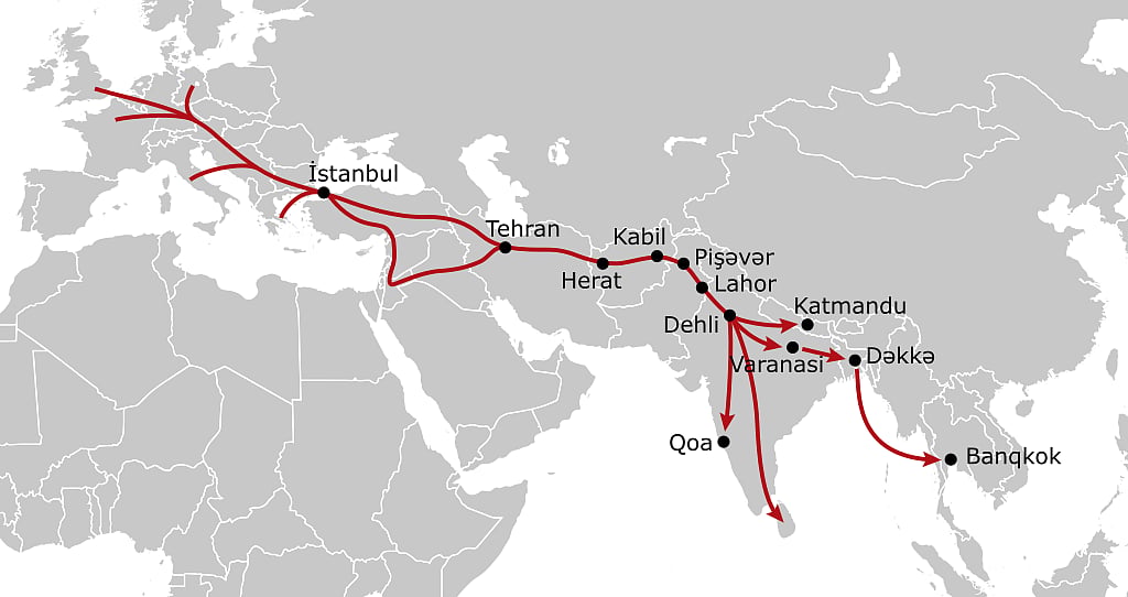 A map of the Hippie Trail