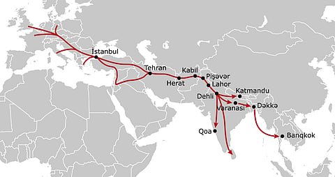 A map of the Hippie Trail