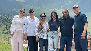 Author : The author (third from right) in Bishkek with her friend Alya (extreme left)