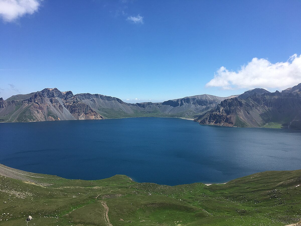 Heaven Lake, a volcanic crater lake atop Paektu Mountain