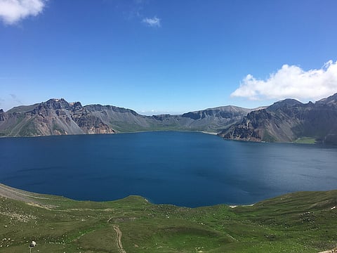 Heaven Lake, a volcanic crater lake atop Paektu Mountain