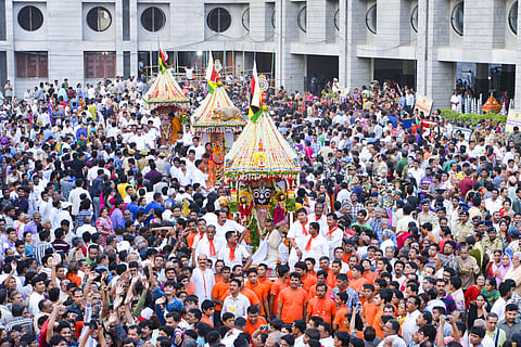 The Rath Yatra in Ahmedabad celebrates the deities Jagannath, Balrama, and Subhdra