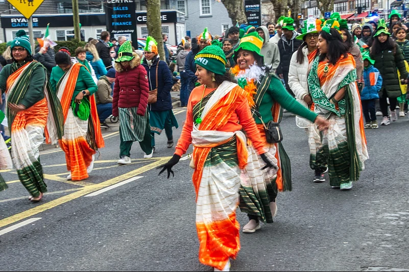 Indian-origin residents take part in a 2025 Saint Patricks Day celebration in Dublin