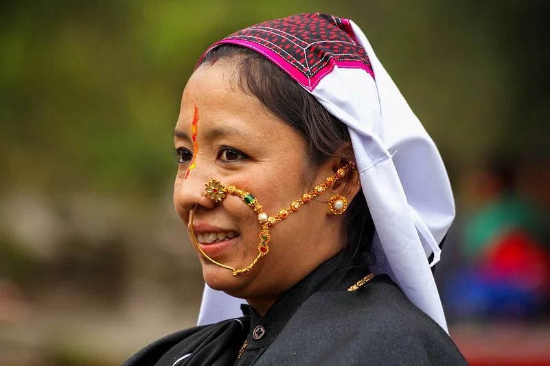 A Munsiyari resident in traditional garb