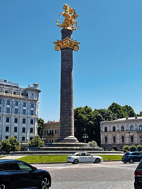 The Freedom Monument also known as St. George Statue in Tbilisi's Freedom Square
