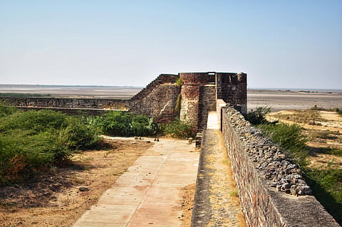 The ramparts of the Lakhpart Fort were built at the mouth of the Kori creek to keep the Arabian Sea at bay