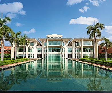 The reflection pool at Jaypee Palace Hotel, Agra, offers a serene welcome