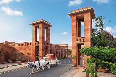 Enjoy a romantic ride on a horse-drawn carriage at Jaypee Palace Hotel, Agra