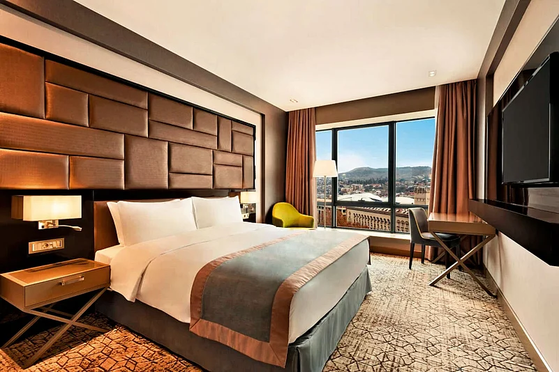 The rooms at Wyndham Grand Tbilisi offer panoramic views of the city